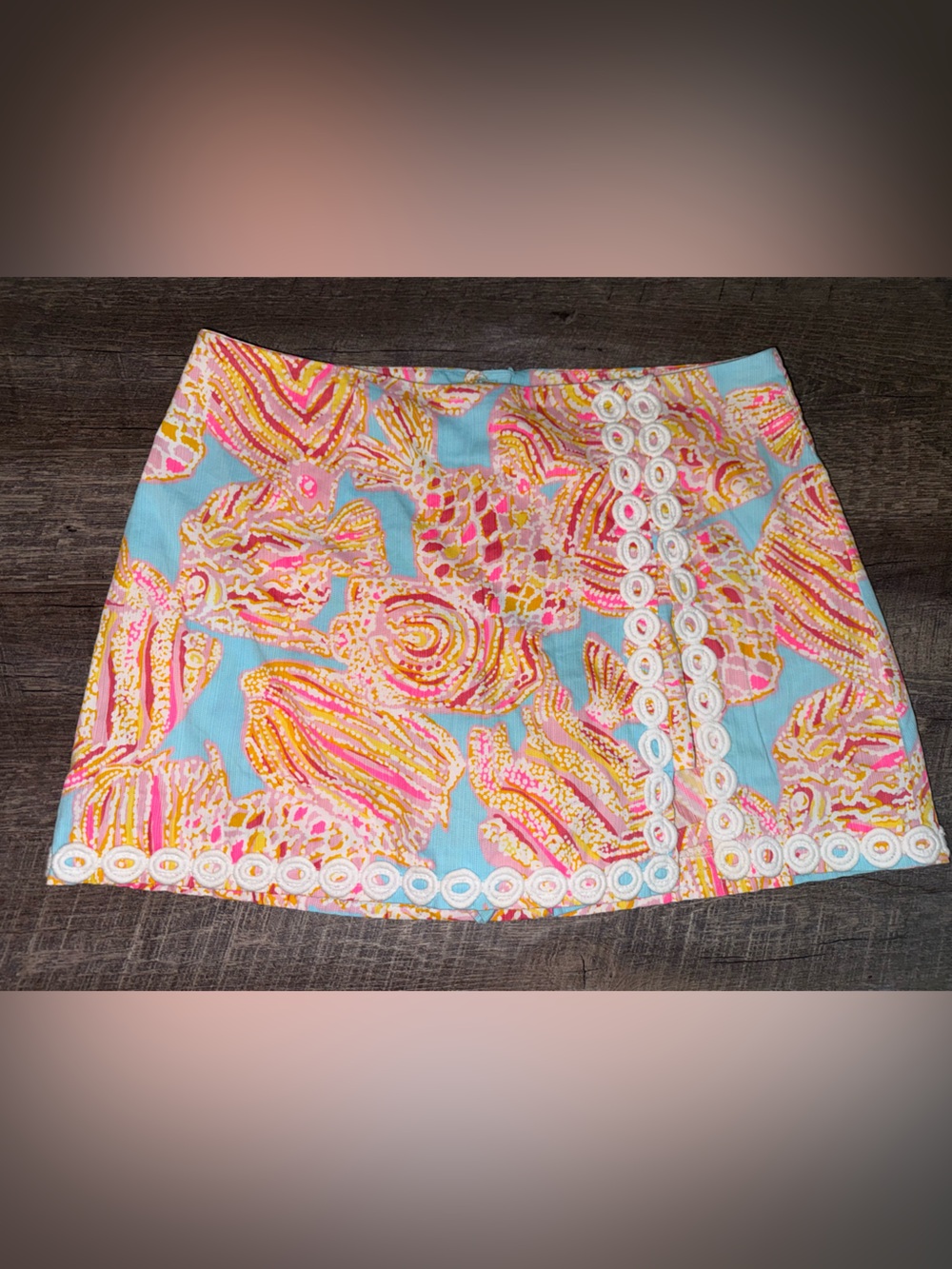 Lilly Pulitzer Aqua Floral Mini Skort with White Lace Detailing